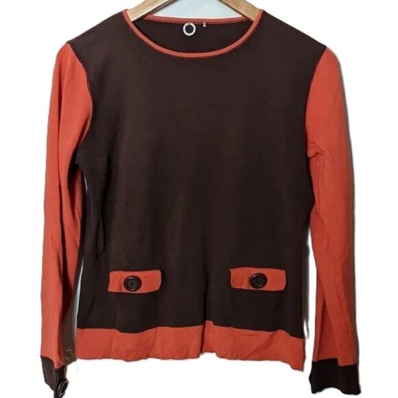 Anthropologie One Girl Who Knit Sweater Two Tone Front Pocket Big Buttons Size S - Picture 1 of 8